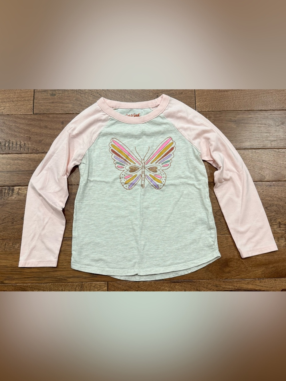 Cat & Jack Girls Long-Sleeve Shirt - Sparkly Butterfly - Size S (6/6X)
